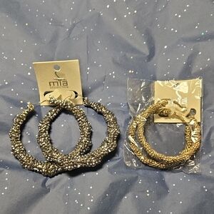 MIA Silver and Gold Textured Hoop Earrings